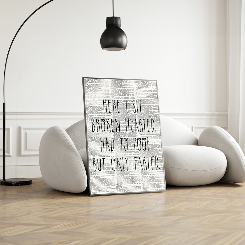 Here I Sit Broken Hearted Print, Funny Bathroom Sign, Humorous Wall Art ...