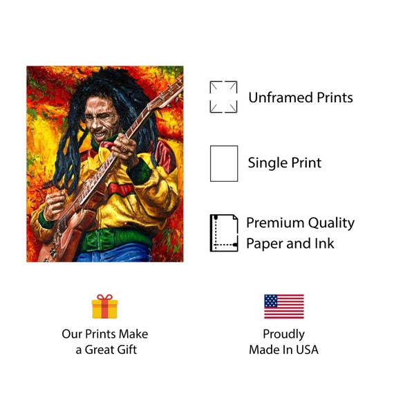 Bob Marley Art Poster, Vibrant Reggae Music Wall Art, Iconic