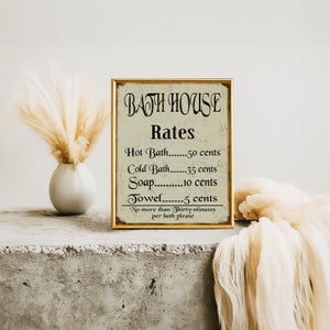 Letrero de tarifas de casa de baños vintage, decoración rústica de baño, letrero de baño antiguo, arte de pared de baño, regalo de decoración retro para el hogar, regalo para él imagen 6