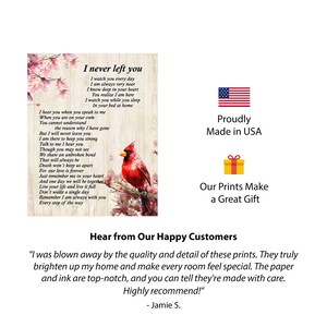 Memorial Wall Art Print - "I Never Left You" - Honor The Memory of Loved Ones and Find Peace - Comforting Quote Poster 8x10 and 11x14 Sizes zdjęcie 4