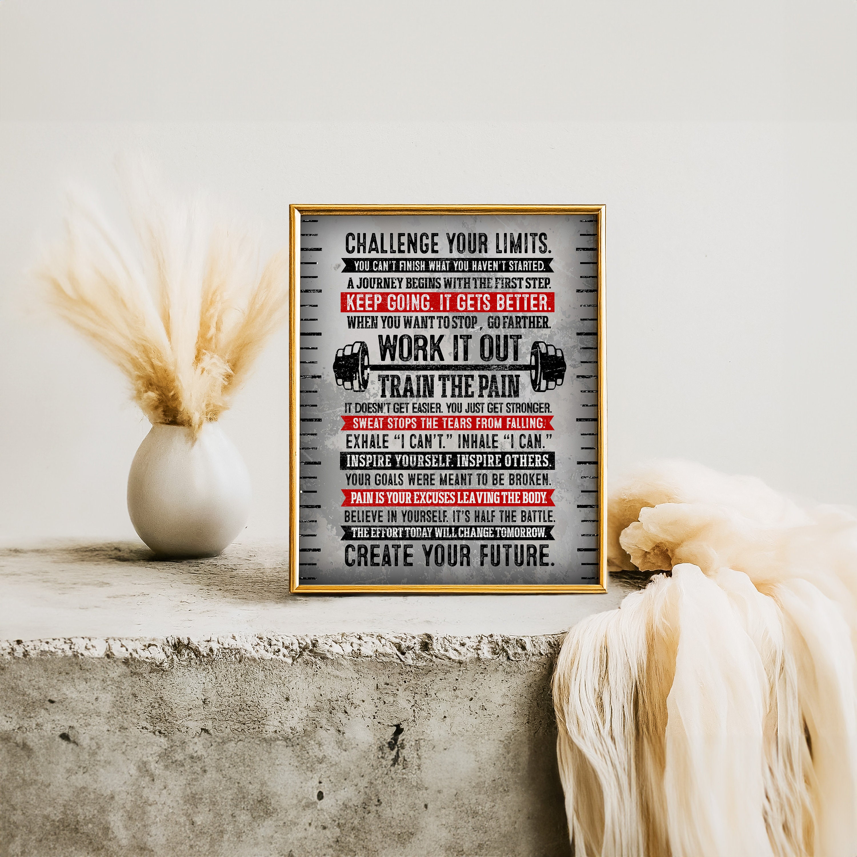 Fitness Motivational Wall Art Gift, Workout Quote Print, Gym Decor Poster, Gift for Athletes