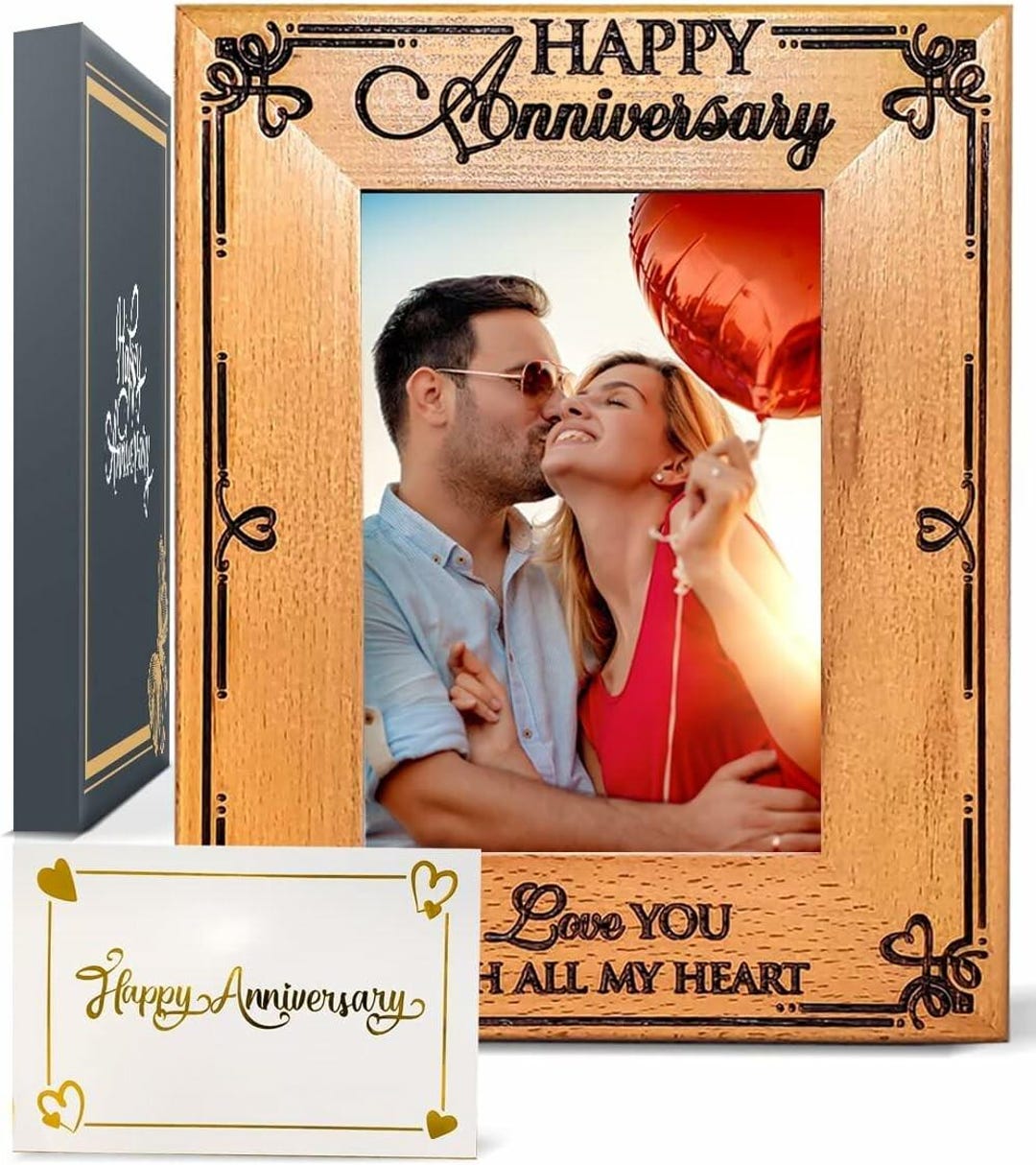 Happy Anniversary Picture Frame With Gift Box and Card -laser
