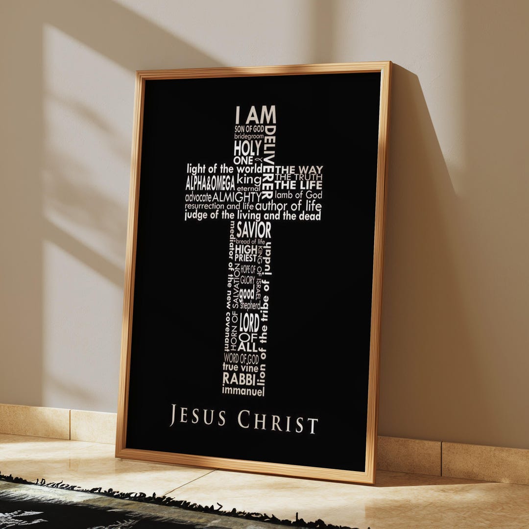 I AM Jesus Christ Cross Word Art - Inspirational Christian Wall Decor ...