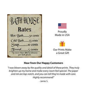 Letrero de tarifas de casa de baños vintage, decoración rústica de baño, letrero de baño antiguo, arte de pared de baño, regalo de decoración retro para el hogar, regalo para él imagen 2