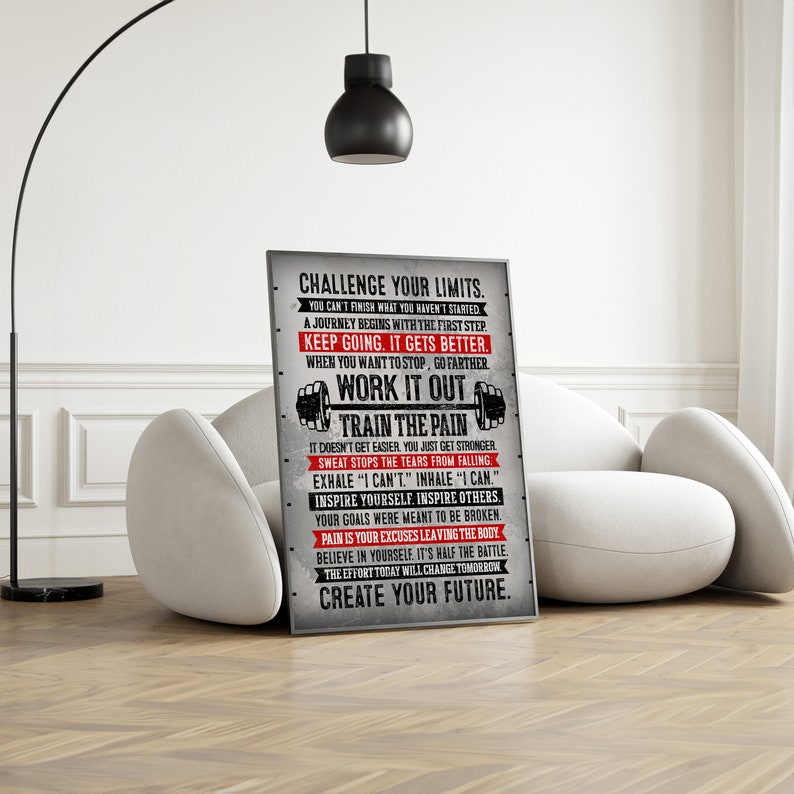 Fitness Motivational Wall Art Gift, Workout Quote Print, Gym Decor