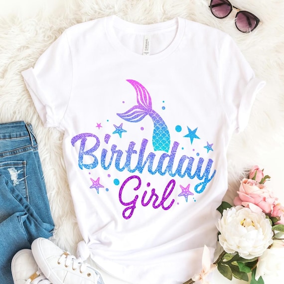 Glitter Mermaid Birthday Girl PNG SVG, Kids Shirt Design (Digital Download)