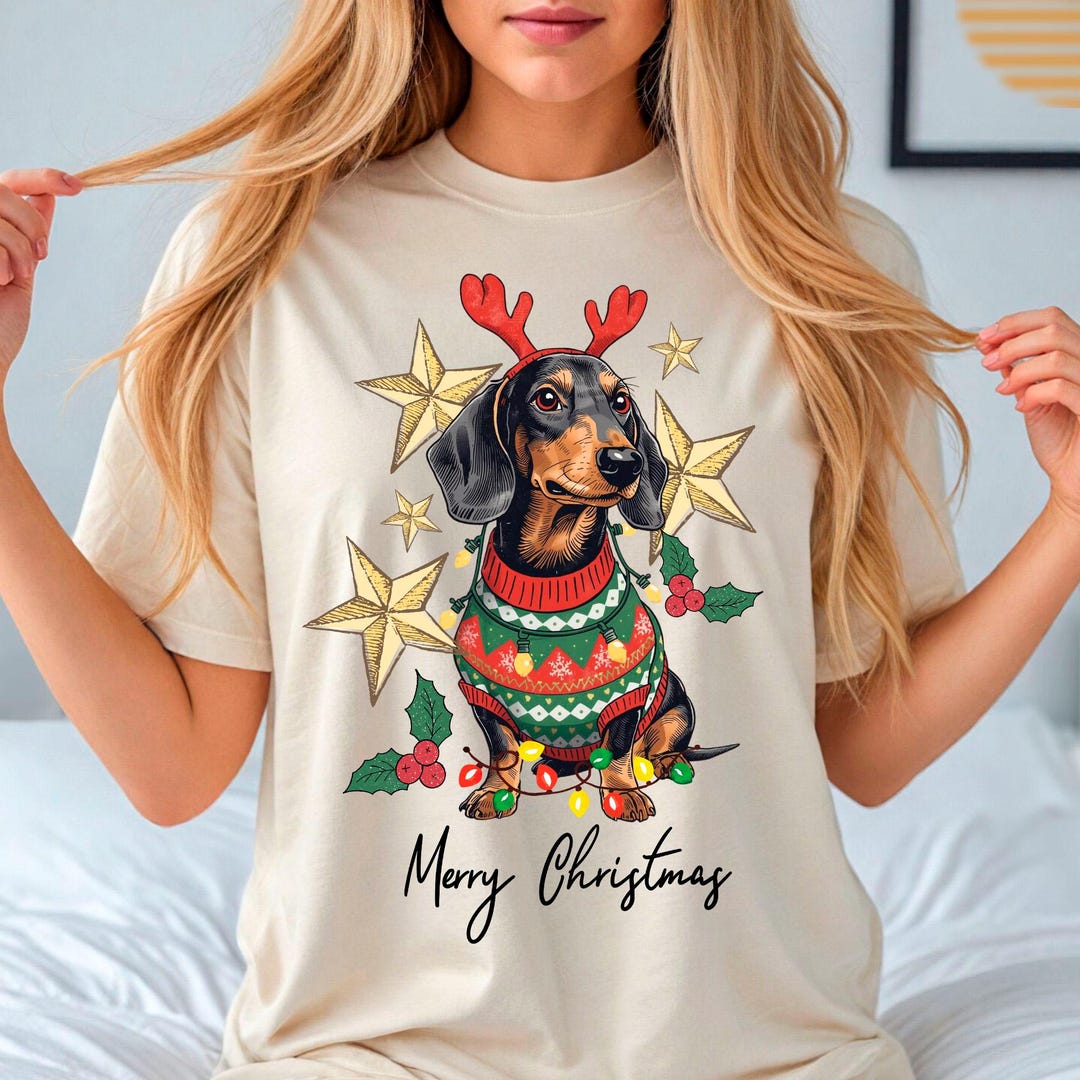 Merry Christmas Dachshund Dog PNG, Cute Holiday Sausage Dog, Festive ...
