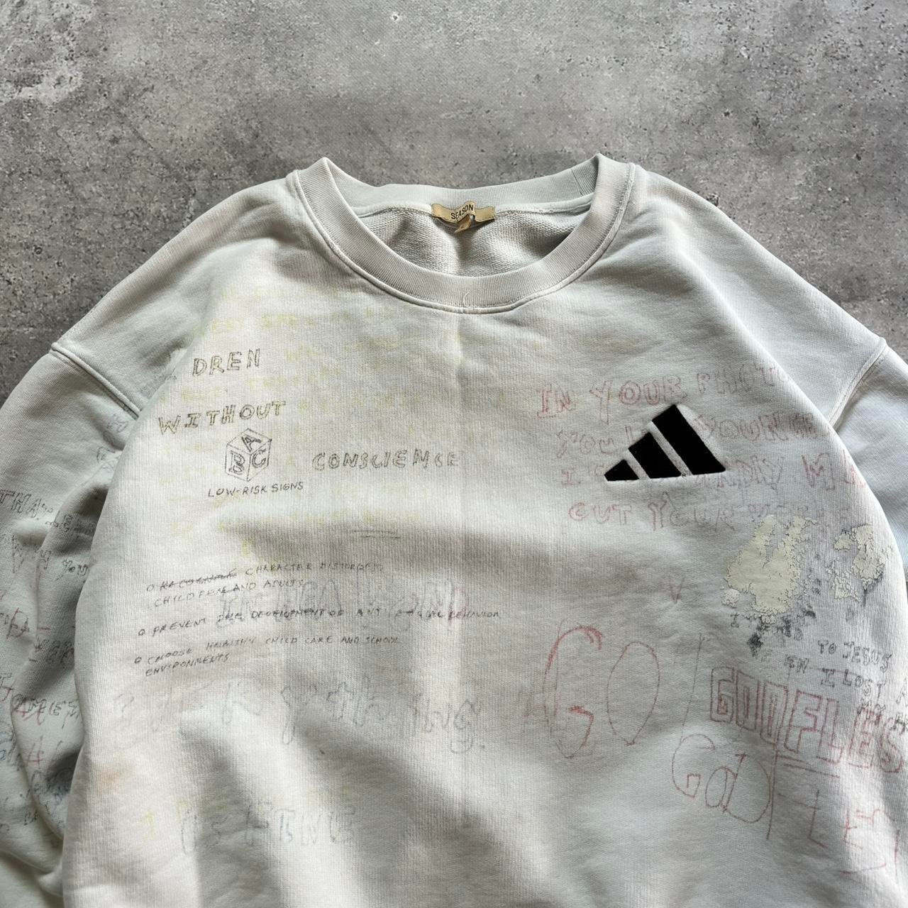 Adidas Yeezy Season 5 Handwriting Distressed Sweatshirt White Size L Streetwear Fashion Designer Kanye West Etsy