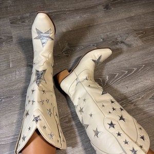 Crèmekleurige cowgirllaarzen, westerncowboylaarzen met sterren