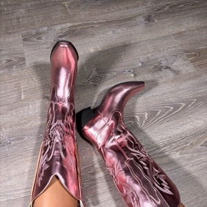 Roze cowgirllaarzen, metallic roze westerncowboylaarzen
