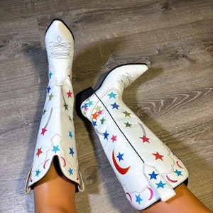 Witte cowgirllaarzen, westernlaarzen ster
