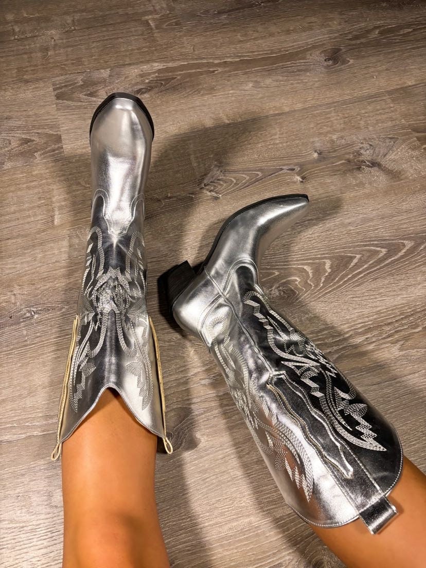 Buy Silver Cowgirl Boots Metallic Cowgirl Western Boots Online in India Etsy