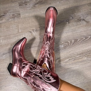 Roze cowgirllaarzen, metallic roze westerncowboylaarzen