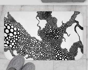Abstract Bubble Dot Foam Pattern Bath Mat | Black and White