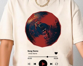 Chemise personnalisée avec nom de chanson et chemise en vinyle photo, chemise personnalisée avec nom d'artiste, chemise personnalisée avec nom de chanson, t-shirt chanson préférée, t-shirt lecteur de musique