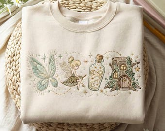 Sudadera vintage con bordado de Campanilla, camiseta de Hada de Nunca Jamás, camisetas del Reino Mágico, camiseta de Vacaciones Familiares Mágicas, camiseta de Princesa Navideña