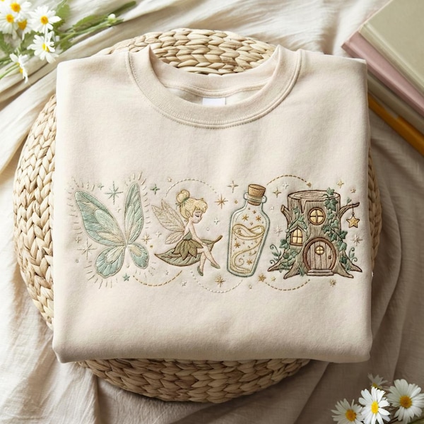 Vintage Tingeling broderad tröja, Neverland Fairy-tröja, Magic Kingdom-tröjor, magisk familjesemester-tröja, semesterprinsesströja