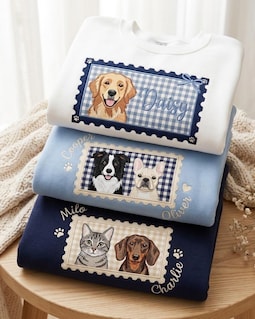 Embroidered Custom Pet Portrait Sweatshirt, Personalized Stamp Coquette Cat Shirt, Custom Photo Shirt, Applique Dog Mom Tee, Pet Lover Gift By Buenora Made by Buenora Shop owned by Thinh 2 years on Etsy