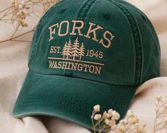 Forks Washington Embroidered Washed Hat, City of Forks Cap, Twilight Inspired Hat, Gift For Fan, Book Lover Gift