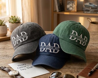 Embroidered Dad Hat with Kids Names Cap, Personalized Name Cap, Gift for Dad, Father’s Day Gift, Father’s Day Hat