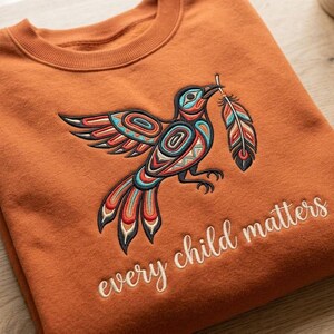 Indigenous Every Child Matters Embroidered Crewneck, Orange Shirt Day Bird Sweatshirt, Native Support Awareness Shirt, Remembrance Gift
