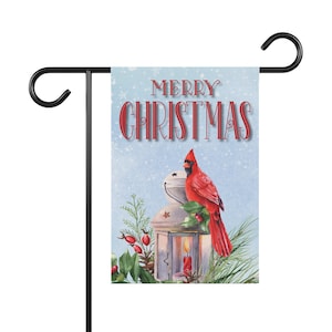 Faixa de jardim de feliz Natal, arte cardinal, florais de feriado, bandeira de casa de inverno, decoração sazonal de inverno, arte de quintal de Natal