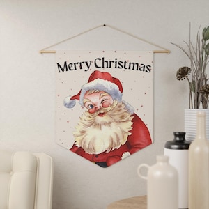 Vintage Christmas Pennant Flag, Retro Santa, Merry Christmas Decor, Wall Banner Holiday Decoration, Xmas Party Supplies, Festive Home Decor