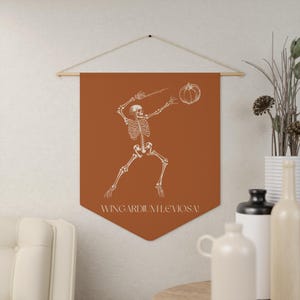 Vintage Halloween Pennant, Skeleton Spell, Wingardium Leviosa Quote, Halloween Decoration, Witchy Home Decor