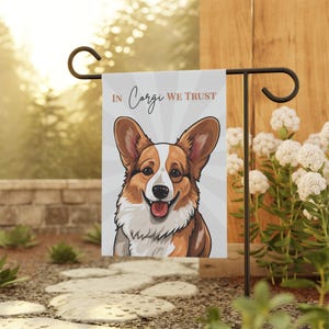 Dog Garden Flag, Dog Lover Yard Banner, Corgi Outdoor Decor, &#39;We Trust&#39; Quote, Corgi Pet Gift, Lawn Sign, Animal Lover Home