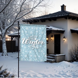 Bandeira de jardim de inverno Hello, banner de floco de neve de inverno, decoração externa, placa de jardim de feriado, bandeira de quintal sazonal, bandeira de jardim de Natal