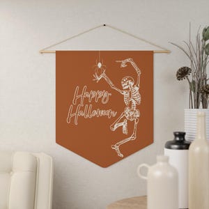 Halloween Pennant, Vintage Skeleton Wall Decor, Halloween Flag, Spooky Halloween Banner, Gothic Wall Hanging, Retro Halloween Decor