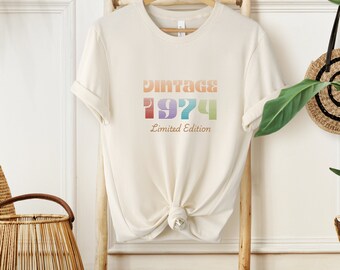 Vintage 1974 Limited Edition-shirt, T-shirt 50e verjaardag, retro verjaardagscadeau voor mannen of vrouwen, T-shirt geboren in 1974, klassiek feestshirt