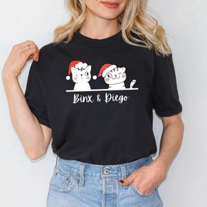 Personalized Cat Shirt | Custom Christmas Cat Shirt | Santa Hat Cat T-Shirt Cat Lovers | Cozy Comfort Colors Cat Tee | Christmas Cat Gift