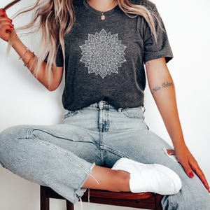 Lotus Mandala Shirt, Minimalist Flower Tee, Yoga T-Shirt for Women, Gift for Friend, Spiritual Boho Graphic Tee