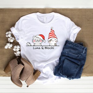 Personalized Cat Shirt | Custom Christmas Cat Shirt | Santa Hat Cat T-Shirt Cat Lovers | Cozy Comfort Colors Cat Tee | Christmas Cat Gift