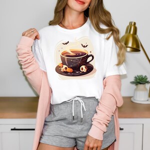 Skeleton Coffee Cups Shirt, Funny Halloween Coffee Tee, Skull Coffee Cup T-Shirt, Spooky Coffee Lover Shirt, Caffeine Addict Gift for Fall