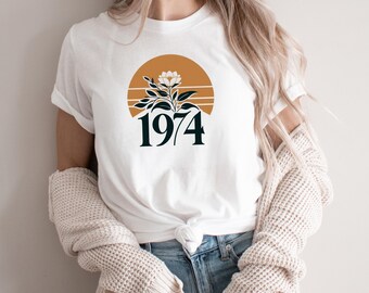 Maglietta floreale vintage del 1974, regalo retrò per il 50° compleanno