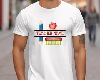 Camiseta personalizada para profesor, camiseta personalizada con nombre, camiseta de regreso a clases, camiseta de regalo para profesor, diseño imprimible para profesor, camiseta escolar bonita