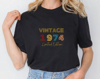Vintage 1974 Limited Edition-shirt, 50e verjaardagscadeau voor mannen of vrouwen, retro 50 jaar oud T-shirt, grappig verjaardagsshirt voor feest