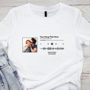 Personalized Song Playlist Tee, Custom Music Streaming Shirt for Boyfriend & Girlfriend, Valentines Birthday Wedding Keepsake, Unisex Fit