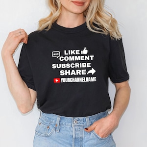 Custom YouTube Shirt, Personalized Subscribe Tee, Social Media T-Shirt with Channel Name, YouTuber Gift, Content Creator Merch Idea