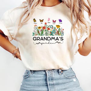 Grandma’s Garden Birth Flowers Tee, Personalized Kids Names Mom Shirt, Mother’s Day Floral Keepsake Crewneck, Soft Garment-Dyed Unisex Fit