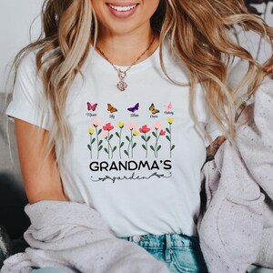 Grandma’s Garden Birth Flowers Tee, Personalized Kids Names Mom Shirt, Mother’s Day Floral Keepsake Crewneck, Soft Garment-Dyed Unisex Fit