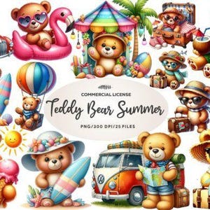 Teddy Bär Sommer Reise Clipart, Bär Clipart Bundle, druckbare Bullet Journal Aufkleber, Grafik, Sofort Download, Reise Clipart, Plotterdatei 42
