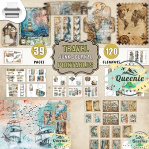 Travel Junk Journal Printables,junk journal,scrapbook printable,digital paper, pastel, vintage adventure,printable Paper, traveler journaL 6