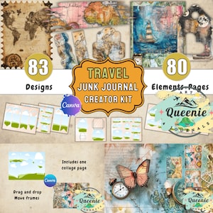 Travel Junk Journal Kit Pages,junk journal,scrapbook printable, digital paper, pastel, vintage adventure,printable Paper, traveler journaL 5