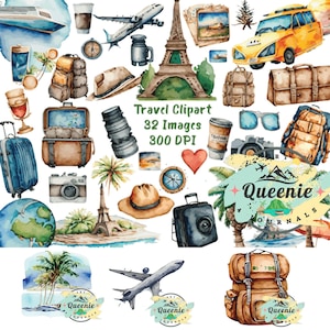 Watercolor Travel Clipart,Digital Art,Travel Svg Bundle,Funny travel svg,Traveling svg,Travel clipart,Vacation svg,Digital Download 27