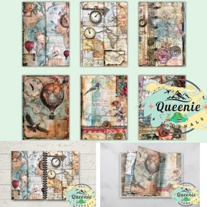 Vintage Travel Junk Journal Page Set, scrapbook printable, digital paper, pastel, vintage adventure, printable Paper, traveler journaL 10