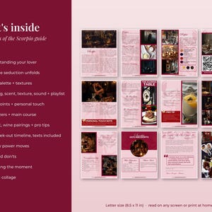 All 13 pages of the How to Seduce a Scorpio date night guide PDF laid out in a grid