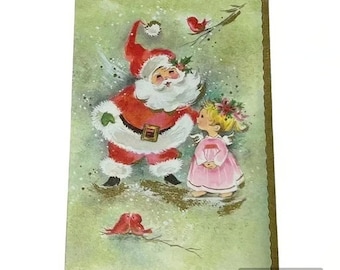 The Coronation Collection Santa Girl Green Unused Vintage Christmas Card